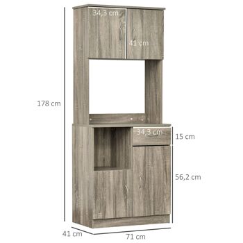 HOMCOM Armoire de cuisine multi-rangements 3 placards 2 niches tiroir panneaux particules classe E1 aspect chêne gris 3