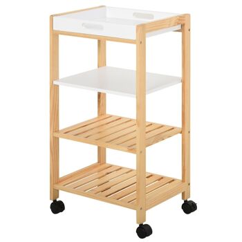 HOMCOM Chariot de service desserte de cuisine à roulettes 3 étagères + plateau amovible bois de pin MDF blanc 1