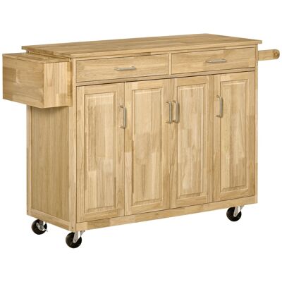 Carro isla de cocina carro de servicio con aspecto de madera - 2 cajones y 3 armarios - estantes regulables - Dimensiones 136L x 47An x 91,5H cm - color madera natural