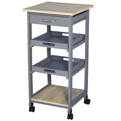 HOMCOM Serving trolley kitchen trolley with wheels 2 removable trays, drawer, shelf MDF light oak gray pine wood