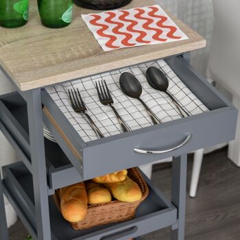 HOMCOM Chariot de service desserte de cuisine à roulettes 2 plateaux amovibles, tiroir, étagère MDF chêne clair bois pin gris 5