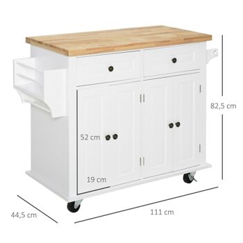 Desserte de cuisine multi rangements 2 tiroirs 2 placard 2 portes avec étagère range-bouteille porte-torchons MDF hévéa 3