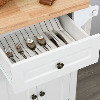 Desserte de cuisine multi rangements 2 tiroirs 2 placard 2 portes avec étagère range-bouteille porte-torchons MDF hévéa 5