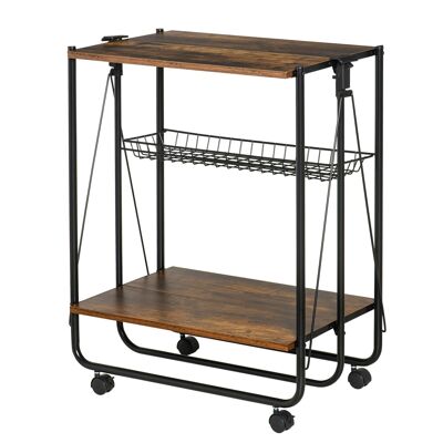 HOMCOM Carrello in stile industriale vintage con 3 ripiani - carrello pieghevole - metallo nero con effetto legno antico