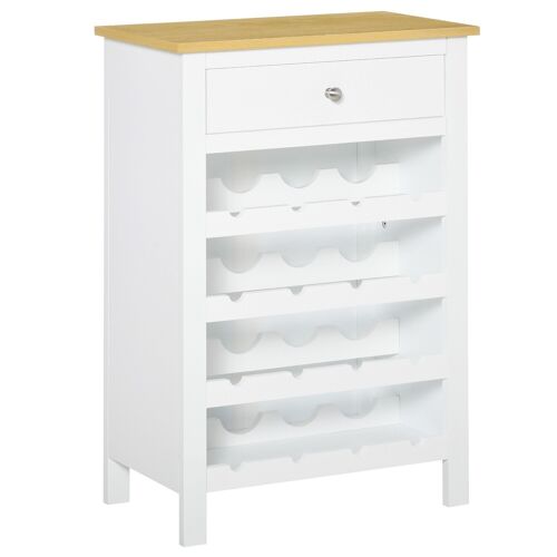 Meuble range-bouteilles capacité 16 bouteilles - tiroir - dim. 55L x 30l x 80H cm - MDF blanc aspect chêne clair