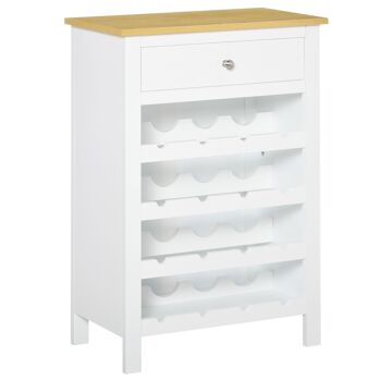 Meuble range-bouteilles capacité 16 bouteilles - tiroir - dim. 55L x 30l x 80H cm - MDF blanc aspect chêne clair 1