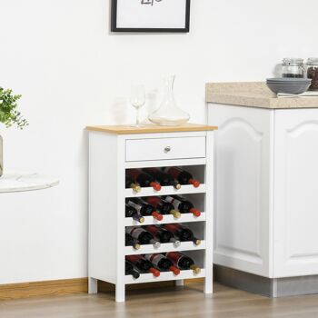 Meuble range-bouteilles capacité 16 bouteilles - tiroir - dim. 55L x 30l x 80H cm - MDF blanc aspect chêne clair 2