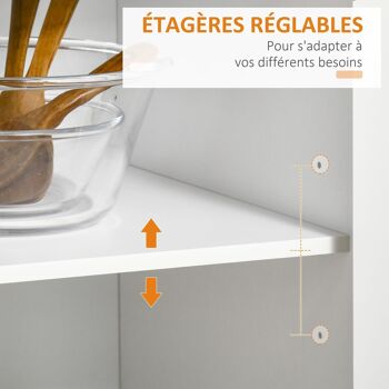 HOMCOM Desserte îlot de cuisine - 2 portes, 2 tiroirs, porte-torchon - poignées métal - MDF blanc hévéa 5