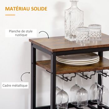 Casier à vin avec étagères capacité 20 bouteilles - porte-bouteilles porte-verres style industriel dim. 50L x 32l x 100H cm - métal noir aspect bois vieilli 5