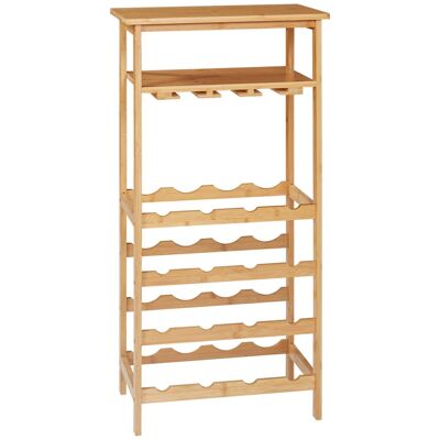 Natural style bamboo bottle and glass cabinet - 16 bottles, 9 glasses - size 47L x 29W x 99H cm