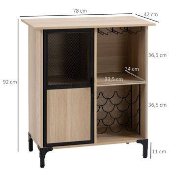 Meuble de rangement style industriel casier à bouteilles support verres à vin placard étagère acier noir aspect chêne clair 3