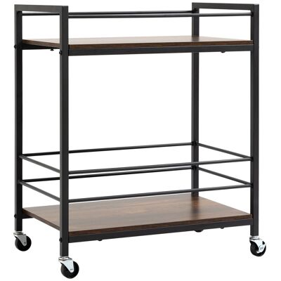 Carro de servicio de cocina con ruedas con 2 bandejas de metal y efecto madera - medidas 64L x 40W x 76H cm