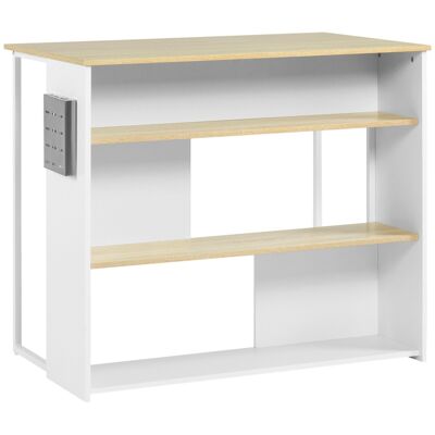 Bar table kitchen island - 3 shelves, stainless steel knife rack. - white light oak look