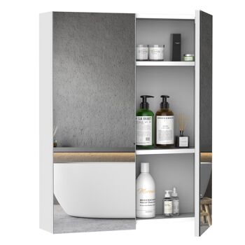 Armoire avec miroir en bois rangement salle de bain fermeture porte tampon MDF blanc 1