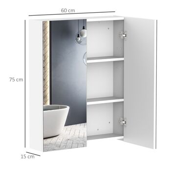 Armoire avec miroir en bois rangement salle de bain fermeture porte tampon MDF blanc 3