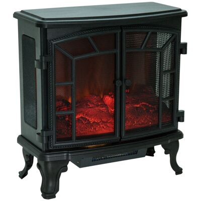 Chimenea estufa eléctrica estilo neo-retro 2 puertas mando a distancia temporizador 1000/2000 W LED brillo regulable negro