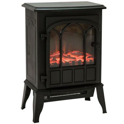 Cheminée électrique poêle style rétro 1000-2000 W simulation flammes LED porte noir