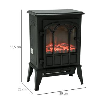 Cheminée électrique poêle style rétro 1000-2000 W simulation flammes LED porte noir 3