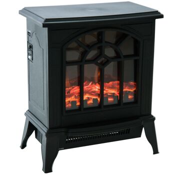 Cheminée électrique poêle style rétro 900-1800 W simulation flammes LED porte noir 1