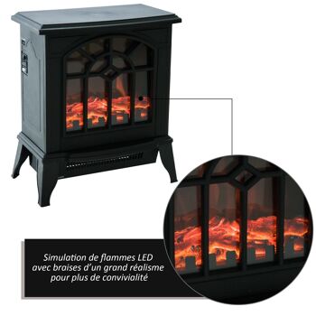 Cheminée électrique poêle style rétro 900-1800 W simulation flammes LED porte noir 4