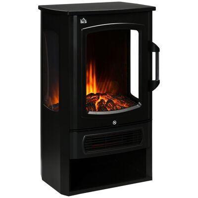 Electric fireplace stove contemporary style 1000-2000 W simulation flames LED adjustable brightness steel black glass