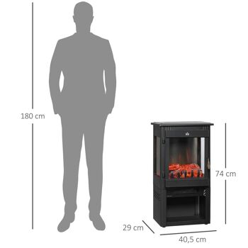 Cheminée électrique poêle contemporain 1000-2000 W simulation flammes LED luminosité réglable acier verre noir 3