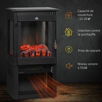 Cheminée électrique poêle contemporain 1000-2000 W simulation flammes LED luminosité réglable acier verre noir 4