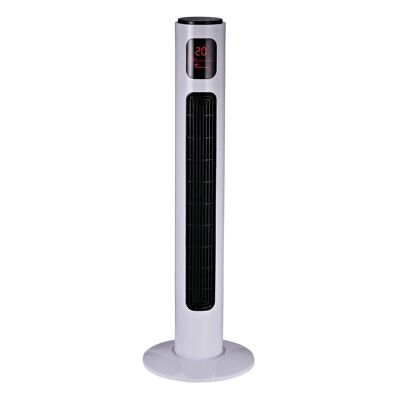 HOMCOM 45W Silent Oscillating Programmable Tower Column Fan with Remote Control Screen Display Timer 3 Modes 3 Speeds 32L x 32W x 96H cm White Black
