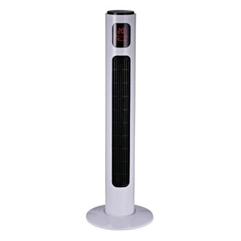 HOMCOM Ventilateur colonne tour programmable oscillant silencieux 45 W avec télécommande écran affichage minuterie 3 modes 3 vitesses 32L x 32l x 96H cm blanc noir 1