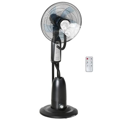 HOMCOM Misting fan on wheels - oscillating, tilting silent 90 W with remote control - timer 3 modes 3 speeds - gray black