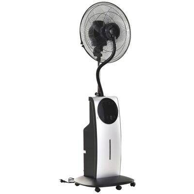 HOMCOM Misting fan on wheels - silent oscillating 90 W with remote control - timer 3 modes 3 speeds Ø 44.5 x 135H cm gray black