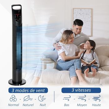 Ventilateur colonne tour oscillant silencieux 40 W télécommande panneau contrôle tactile 3 vitesses Ø 18 x 78H cm noir 5