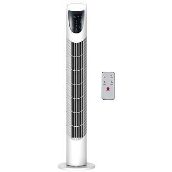 Ventilateur colonne tour oscillant silencieux 40 W télécommande panneau contrôle tactile 3 vitesses Ø 18 x 78H cm blanc 1