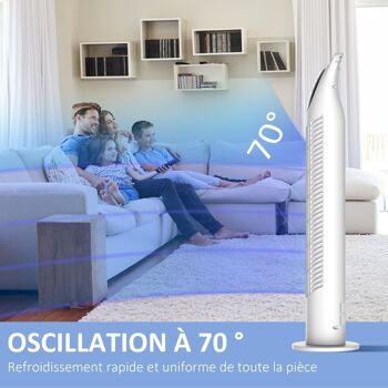 Ventilateur colonne tour oscillant silencieux 40 W télécommande panneau contrôle tactile 3 vitesses Ø 18 x 78H cm blanc 5