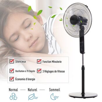 Ventilateur sur pied Ø 44 cm hauteur réglable oscillant silencieux 45 W avec télécommande minuterie 3 modes 3 vitesses 4