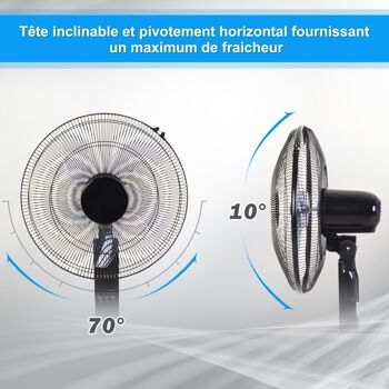 Ventilateur sur pied Ø 44 cm hauteur réglable oscillant silencieux 45 W avec télécommande minuterie 3 modes 3 vitesses 5