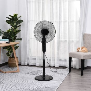 Ventilateur sur pied Ø 44 cm hauteur réglable oscillant silencieux 45 W avec télécommande minuterie 3 modes 3 vitesses noir 2