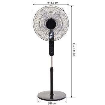 Ventilateur sur pied Ø 44 cm hauteur réglable oscillant silencieux 45 W avec télécommande minuterie 3 modes 3 vitesses noir 3