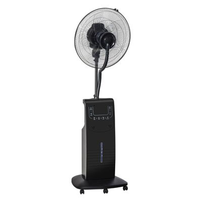 HOMCOM Mist Fan on Wheels - 90W Silencioso Oscilante con Control Remoto - 3 Modos Temporizador de 3 Velocidades - Negro