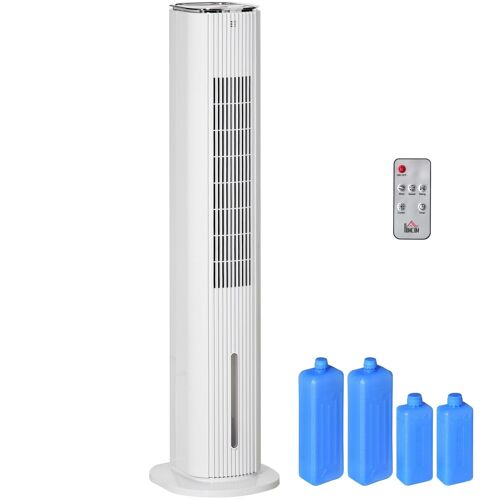 HOMCOM Ventilateur colonne rafraichisseur d'air 2 en 1 - puissance 80 W - oscillant, silencieux - timer, 3 modes, 3 vitesses - télécommande incluse - blanc