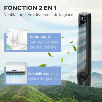 HOMCOM Ventilateur colonne tour rafraichisseur d'air 2 en 1 oscillant 60 W ultra silencieux télécommande incluse minuterie 4 modes 3 vitesses Ø 31 x 107 cm noir 5