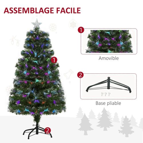 Sapin de Noël artificiel lumineux fibre optique LED multicolore + support pied + étoile sommet brillante vert