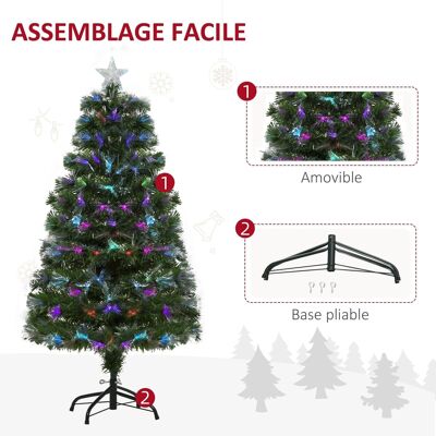 Künstlicher Weihnachtsbaum mit mehrfarbigem LED-Glasfaserlicht + Fußstütze + grün glänzendem Spitzenstern