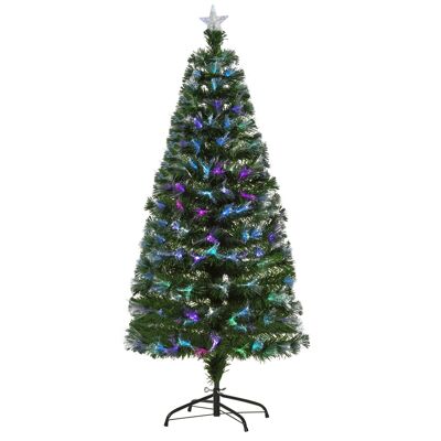 Künstlicher Weihnachtsbaum mit mehrfarbigem LED-Glasfaserlicht + Fußstütze Ø 74 x 150 H cm, 180 Zweige, Sternspitze, glänzend grün