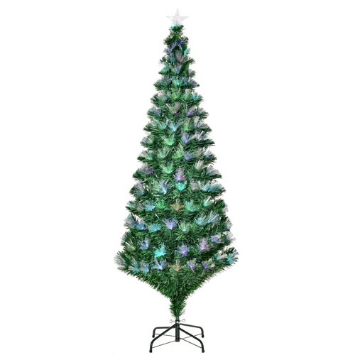 Sapin de Noël artificiel lumineux fibre optique LED multimode multicolore + support pied Ø 84 x 180H cm 230 branches étoile sommet brillante vert