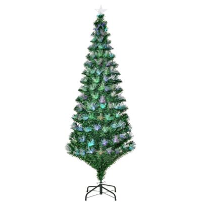 Albero di Natale Artificiale con fibra ottica luminosa LED multimodale multicolor + poggiapiedi Ø 84 x 180H cm 230 rami cima a stella verde lucido