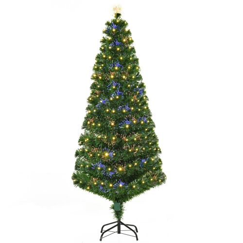 Sapin de Noël artificiel lumineux fibre optique LED multimode multicolore + support pied Ø 82 x 180H cm 230 branches étoile sommet brillante vert