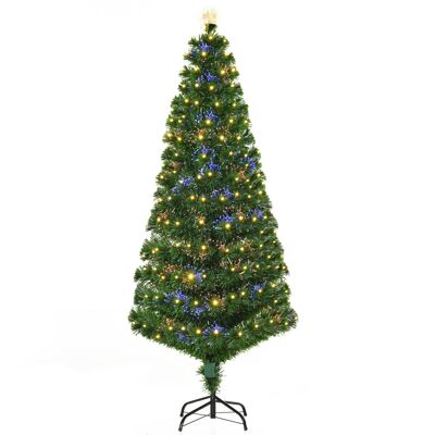 Árbol de Navidad artificial con fibra óptica luminosa LED multimodo multicolor + soporte Ø 82 x 180H cm 230 ramas punta estrella verde brillante