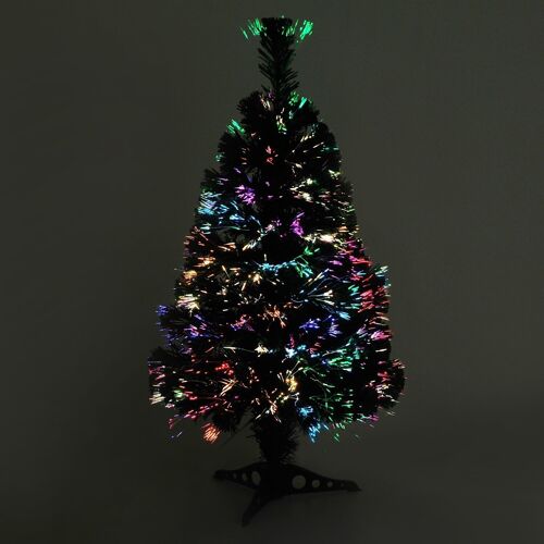 Sapin de Noël artificiel lumineux fibre optique multicolore + support pied Ø 48 x 90H cm / Ø 35 x 60H cm 90 / 55  branches vert