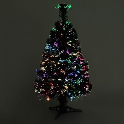 Albero di Natale artificiale luminoso fibra ottica multicolore + supporto Ø 48 x 90H cm / Ø 35 x 60H cm 90 / 55 rami verde